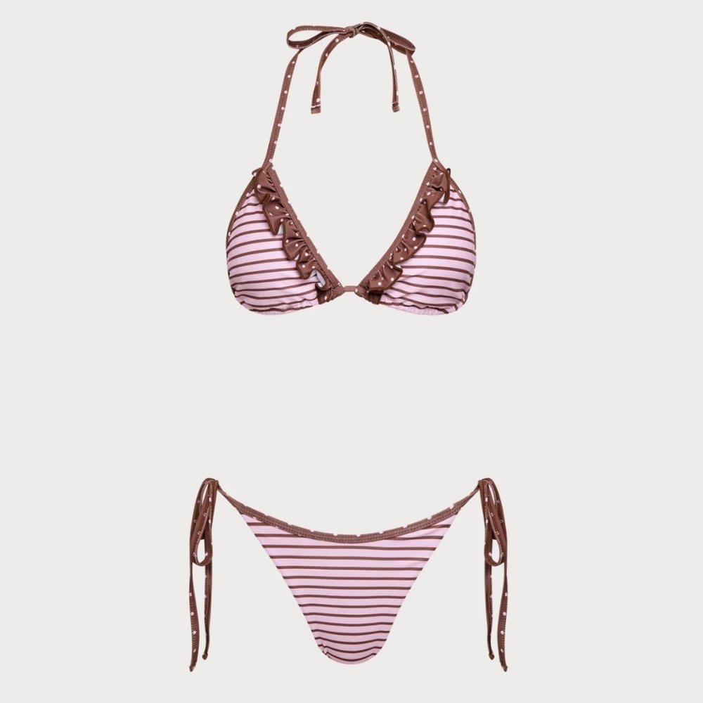 Samiol small Striped Pink and Brown Bikini Set